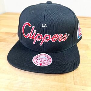 LA Clippers Mitchell & Ness Hat NBA Cap Script 2.0 Snapback Adult OSFA Black New